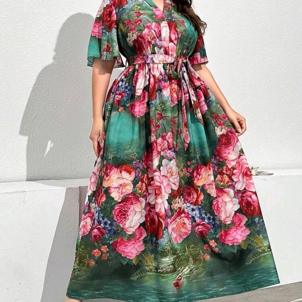 SHEIN CURVE FLORAL MAXI DRESS SZ 1X